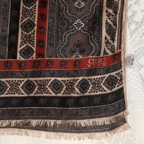 Vintage 100% Silk Scarf Oblong Floral Boho Multi Printed Echo Club 7 - Picture 1 of 9